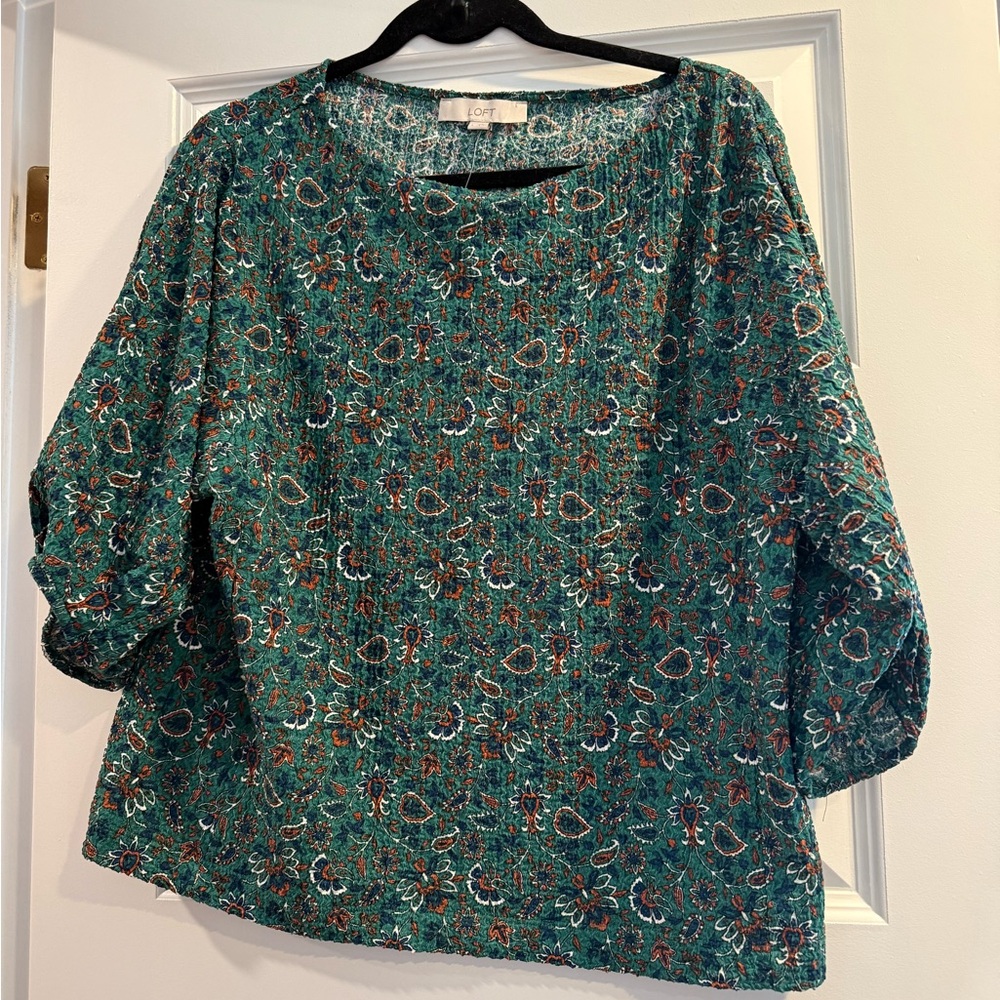 Loft Green Paisley Print Blouse - Size Large